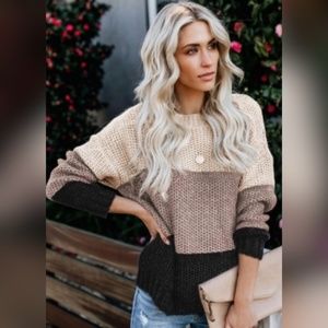 Black Color Block Netted Texture Pullover Sweater